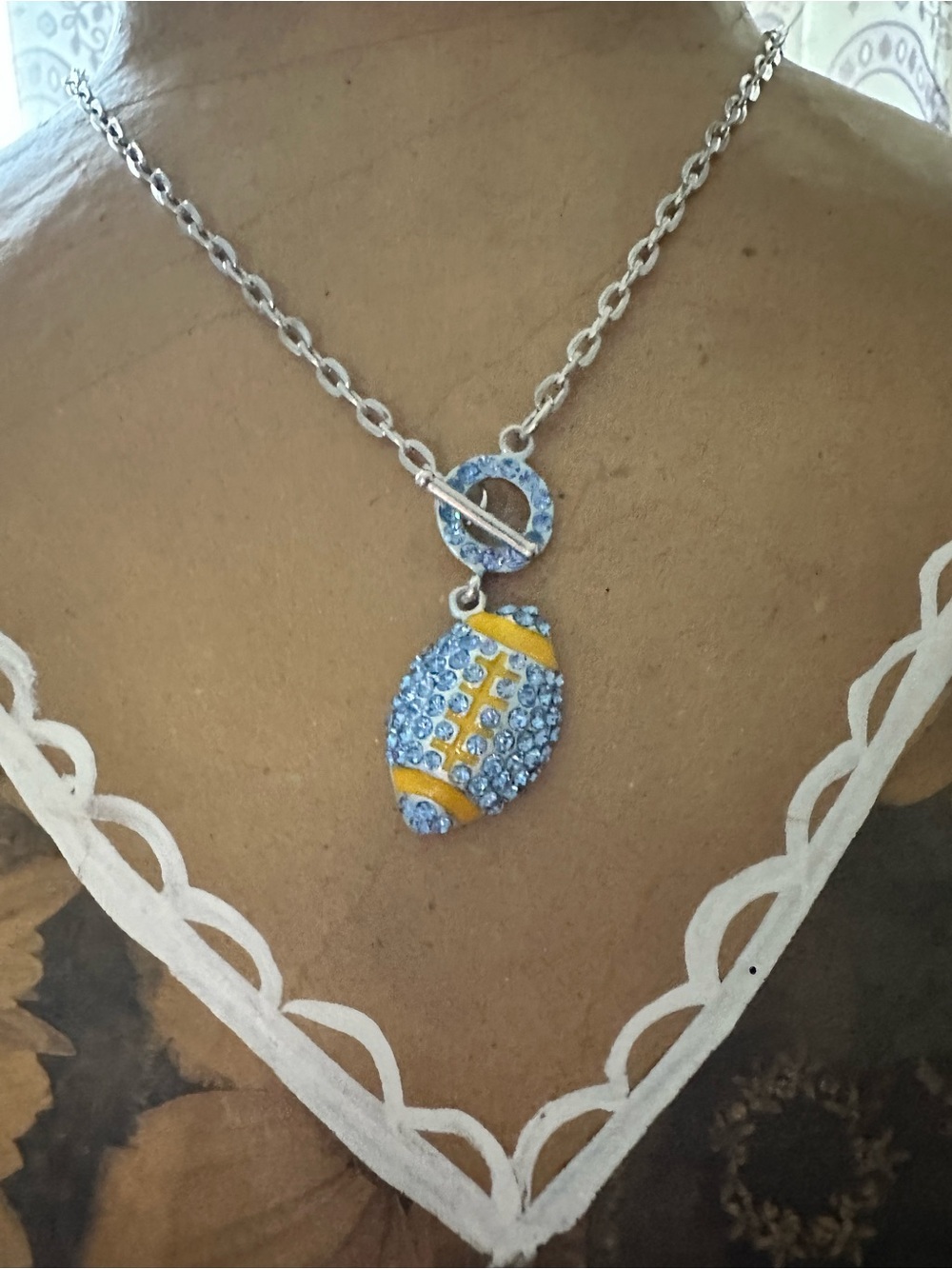 Crystal Football Pendant Necklace in Blue and Yellow - Women Jewelry